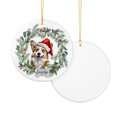 Personalized Corgi Wreath Ornament