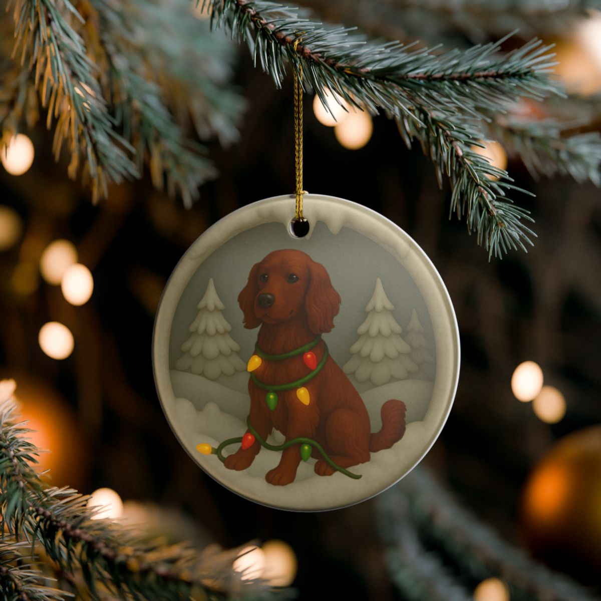 Personalized Irish Setter Christmas Ornament, 3D Clay-Style Dog Keepsake with Lights