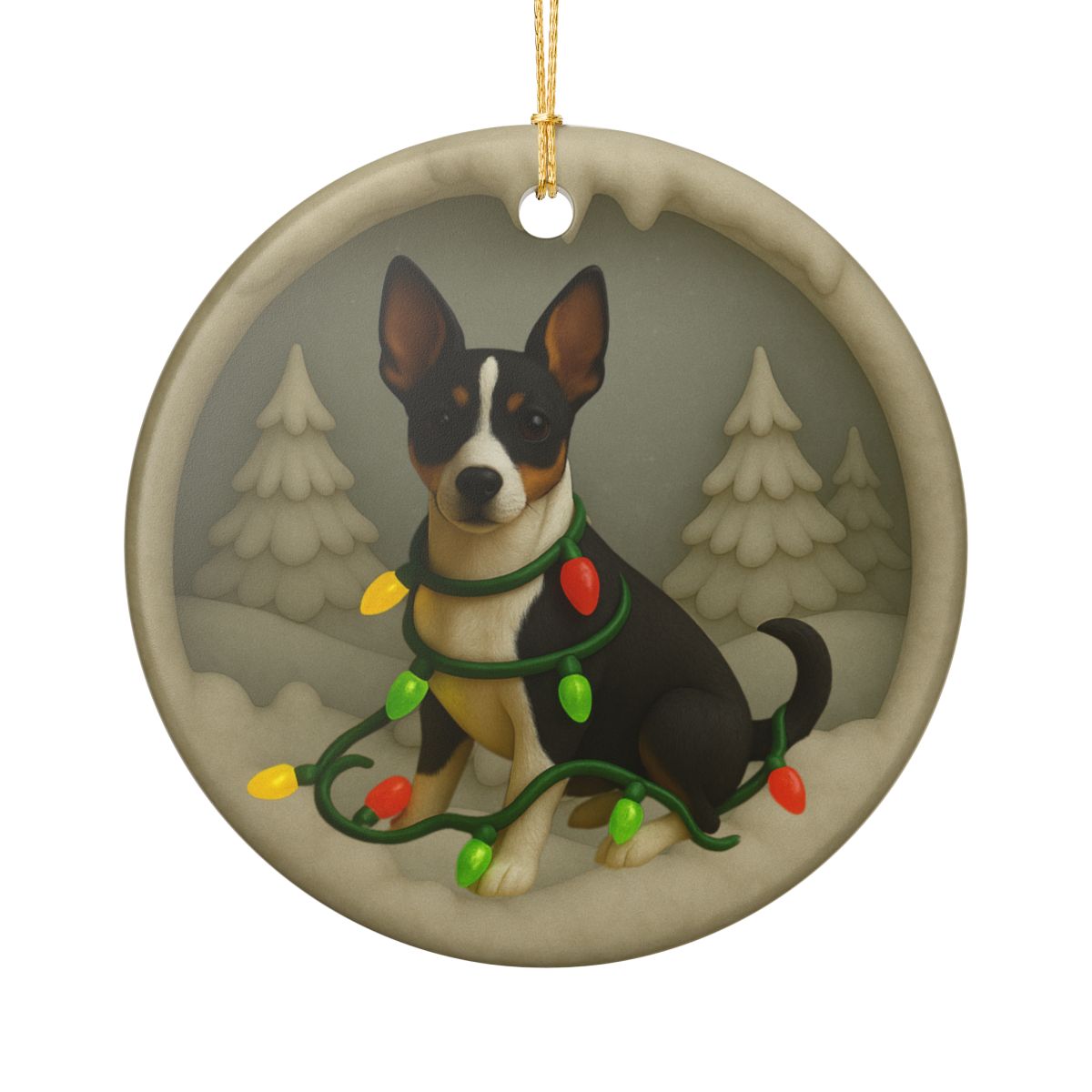 Personalized Rat Terrier Christmas Ornament, 3D Clay-Style Dog Keepsake with Lights