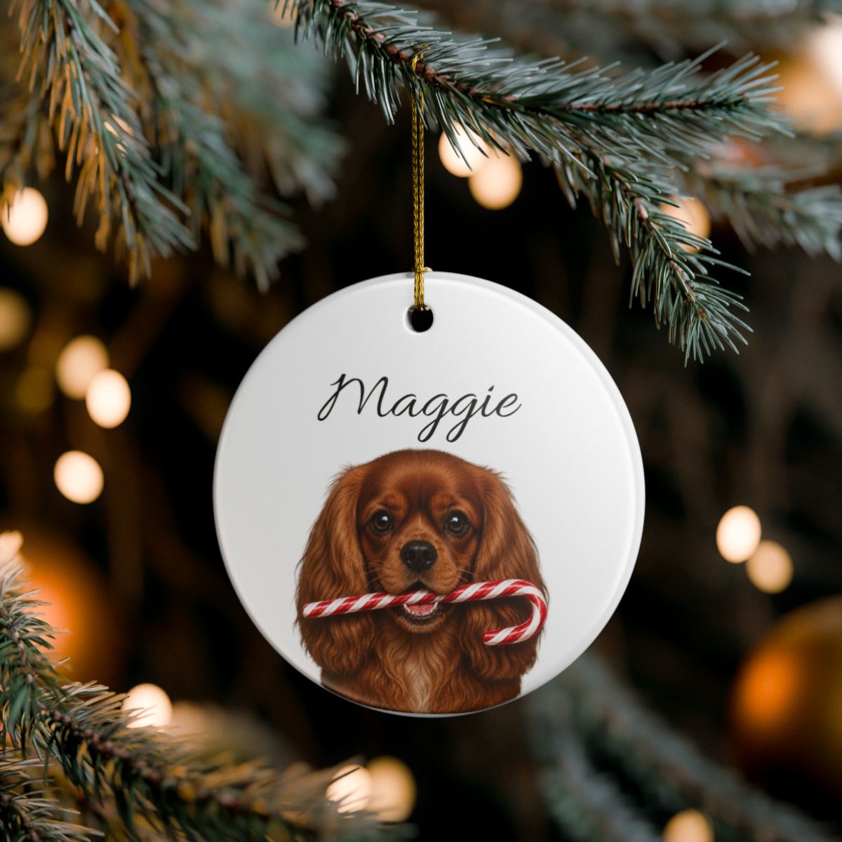Personalized Ruby Cavalier Candy Cane Ornament