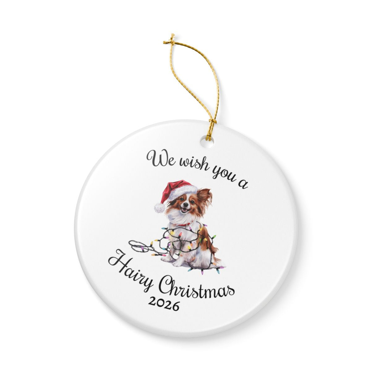 Christmas Papillon Ornament, Christmas Lights Dog Keepsake