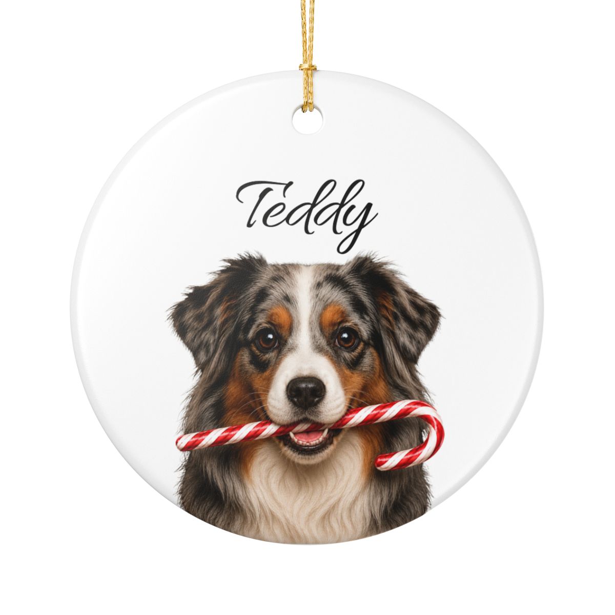 Personalized Australian Shepherd Candy Cane Ornament