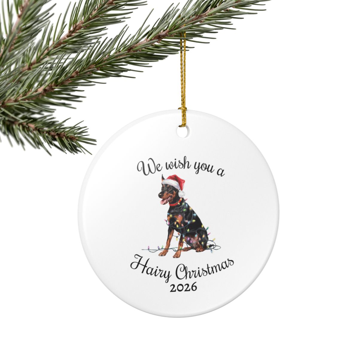 Christmas German Pinscher Ornament, Christmas Lights Dog Keepsake