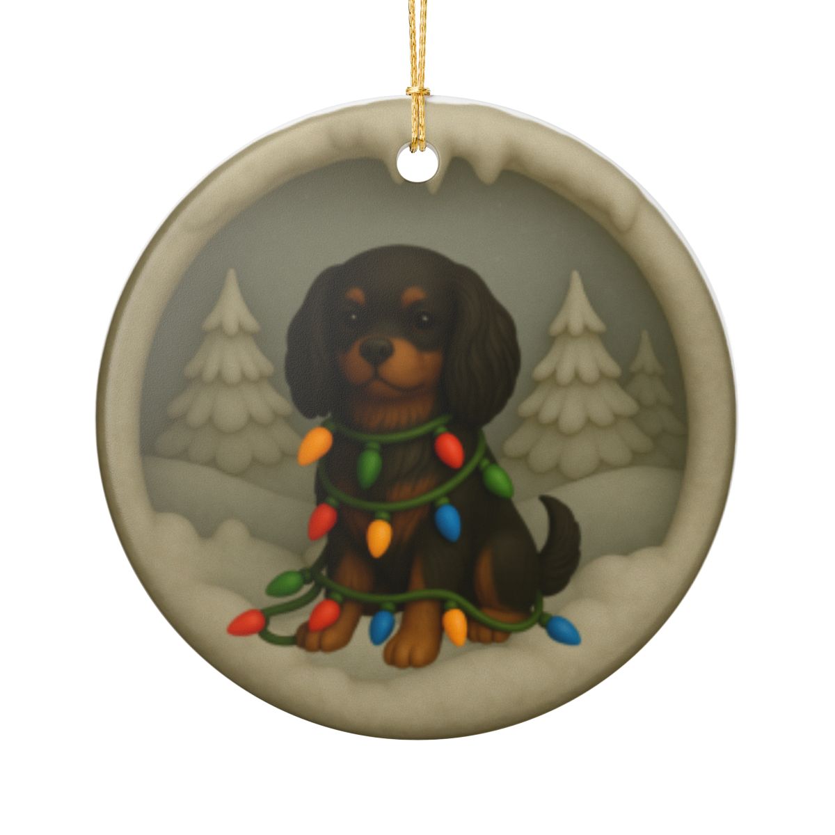 Personalized Black and Tan Cavalier King Charles Spaniel Christmas Ornament, 3D Clay-Style Dog Keepsake with Lights
