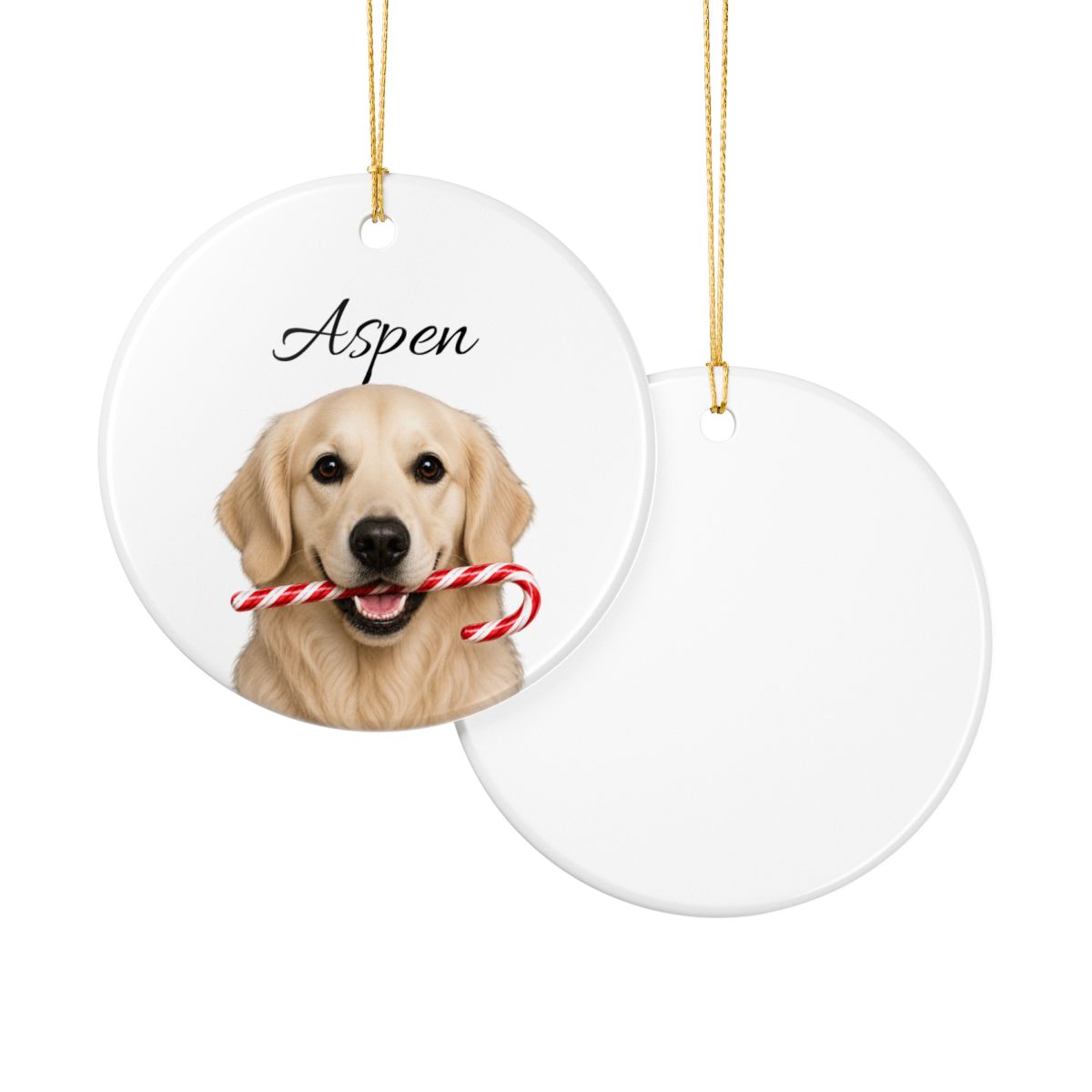 Personalized English Cream Golden Retriever Candy Cane Ornament