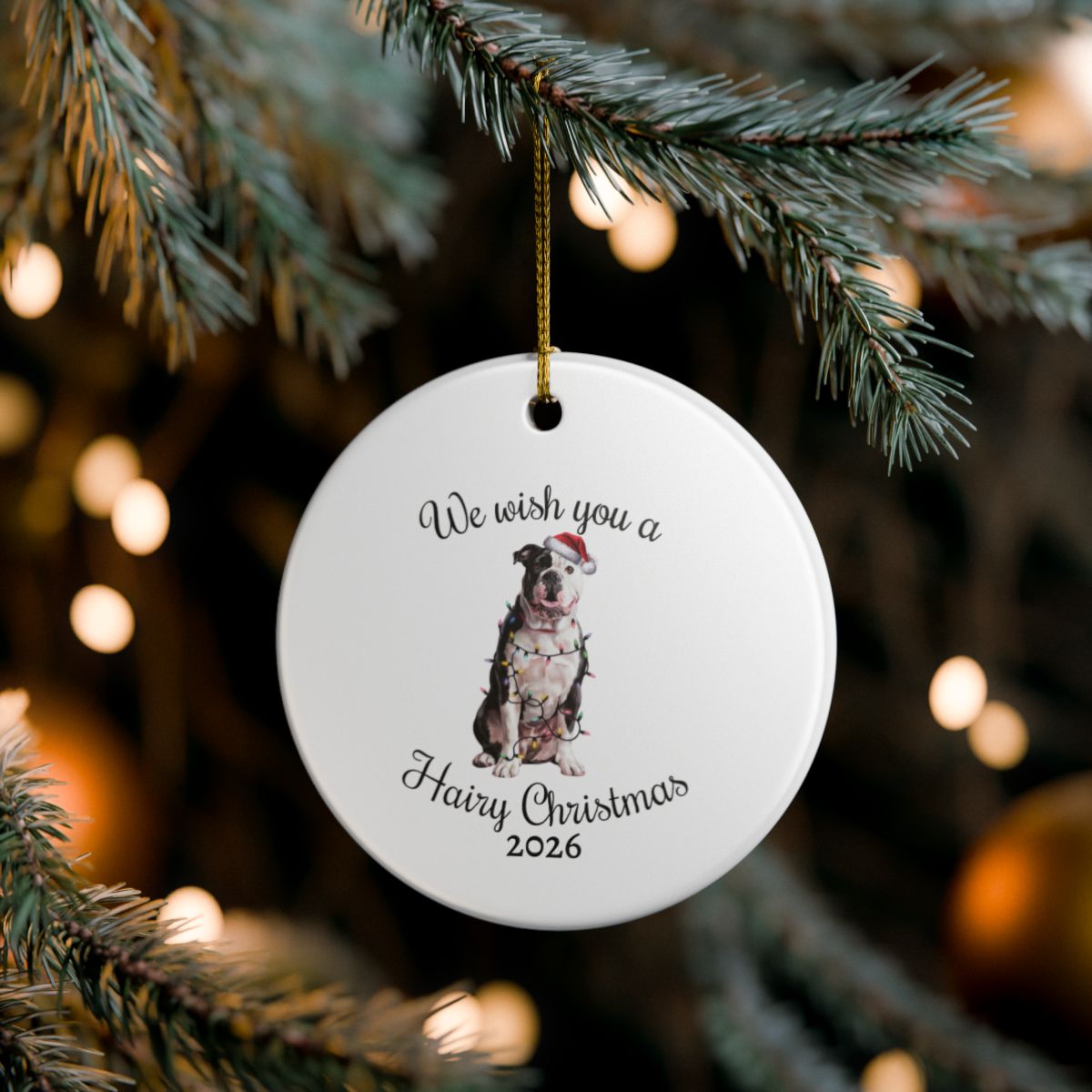 Christmas American Bulldog Ornament, Christmas Lights Dog Keepsake, Christmas Dog, American Bulldog Mom, Gift For Dog Lover