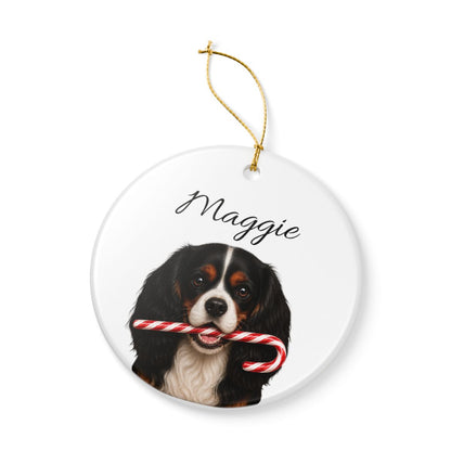 Personalized Tricolor Cavalier Candy Cane Ornament