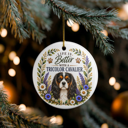 Tricolor Cavalier Ornament, Cavalier King Charles Spaniel Gift, Dog Mom Keepsake, Cavalier Lover Gift