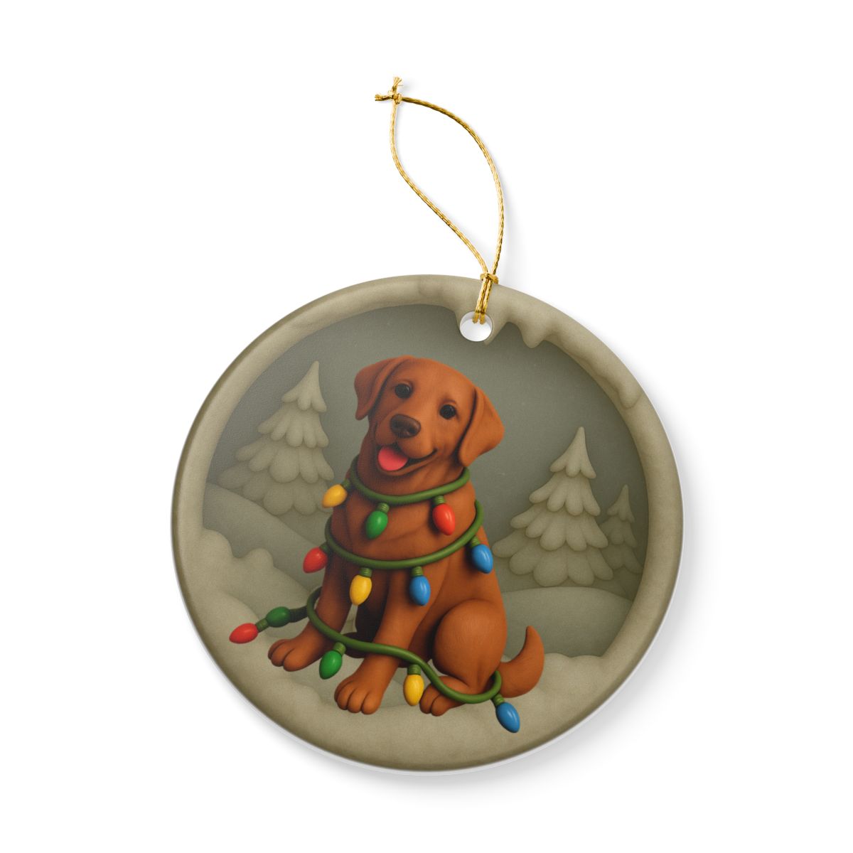 Fox Red Lab Christmas Ornament, Personalized Labrador Retriever Puppy with Holiday Lights, Custom Dog Lover Gift, Tree Decoration