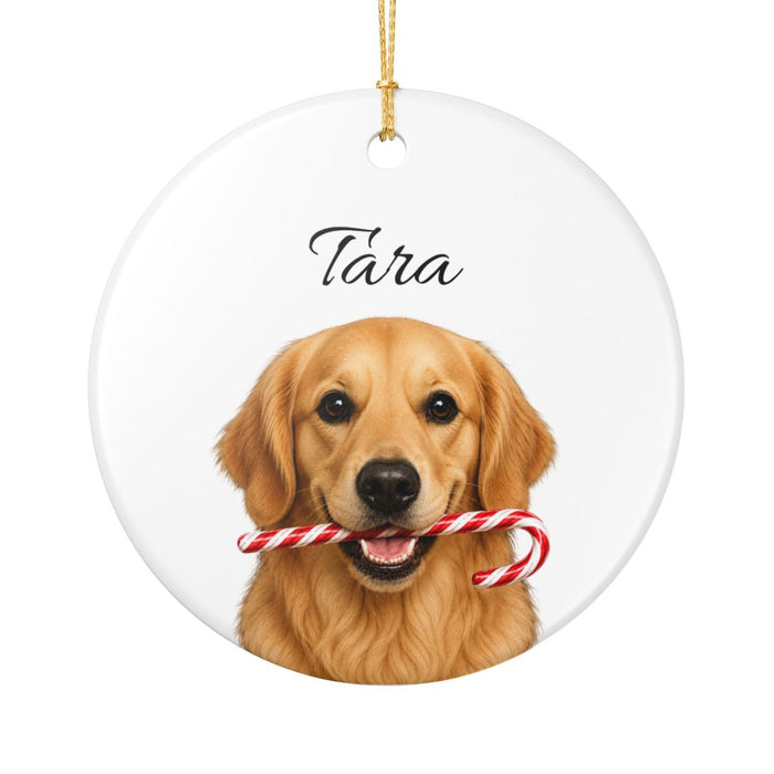 Personalized Golden Retriever Candy Cane Ornament