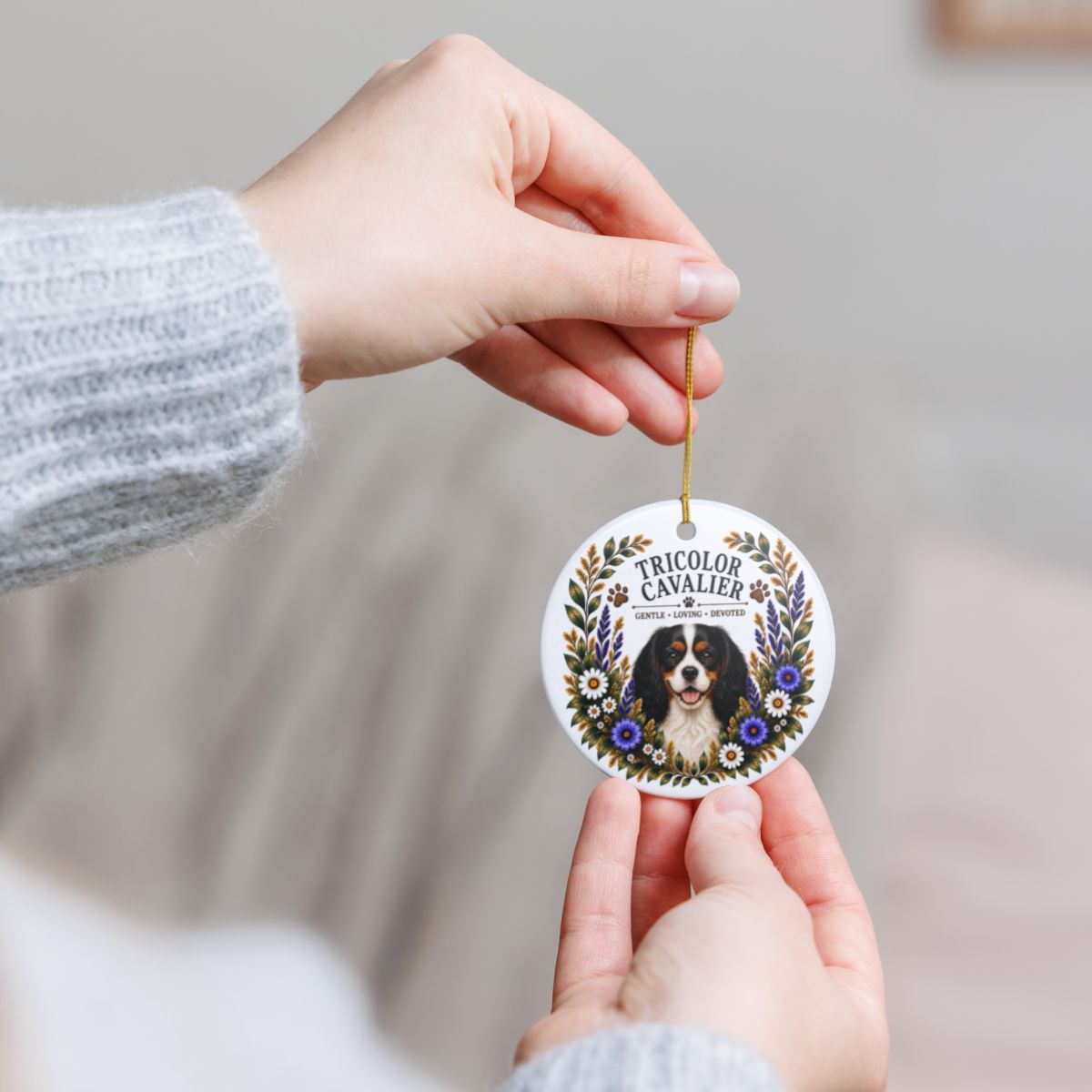 Tricolor Cavalier Ornament, Cavalier King Charles Spaniel Gift, Tricolor Cavalier Dog Mom Keepsake