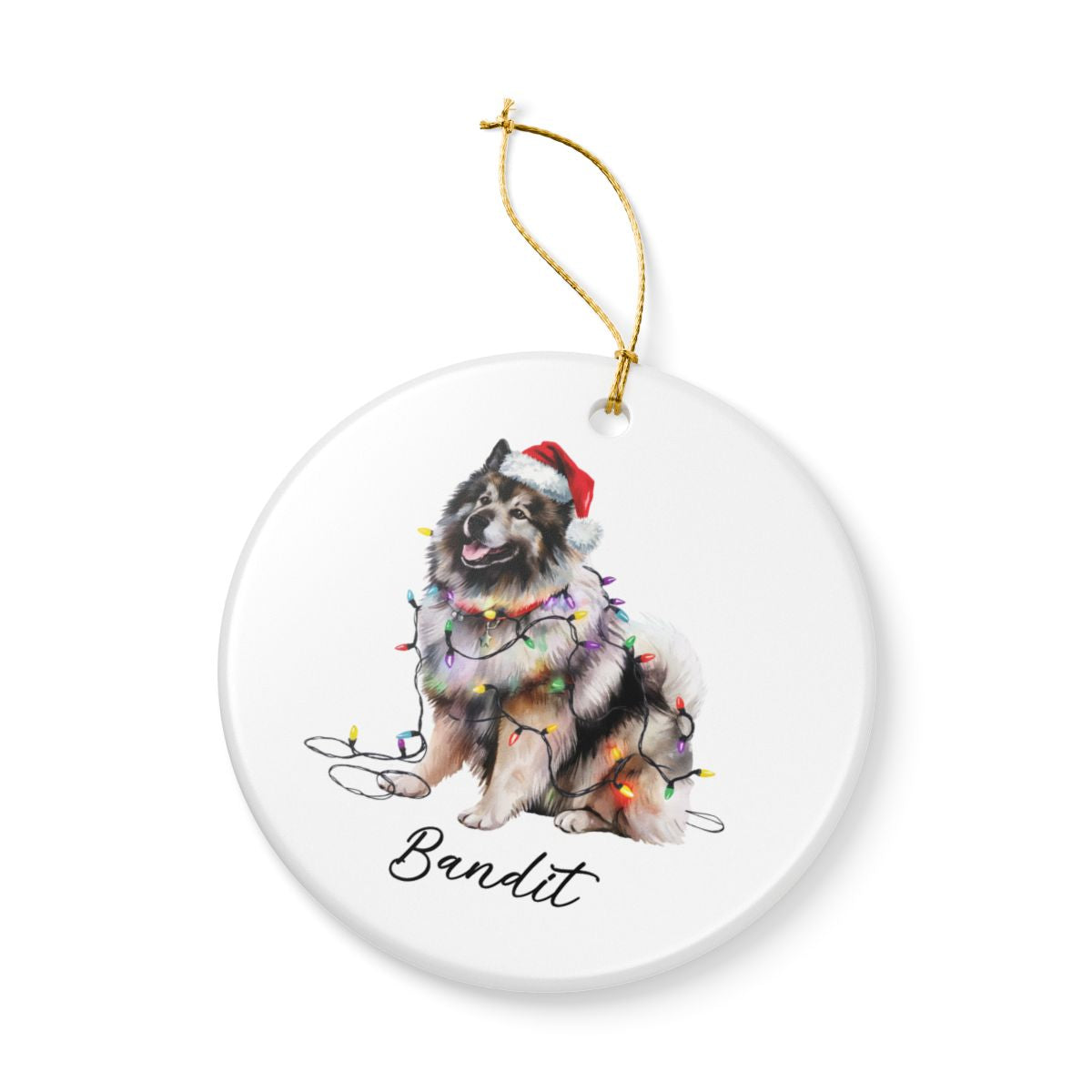 Personalized Keeshond Dog Ornament, Ceramic Christmas Tree Decor, Holiday Pet Keepsake