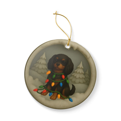 Personalized Black and Tan Cavalier King Charles Spaniel Christmas Ornament, 3D Clay-Style Dog Keepsake with Lights