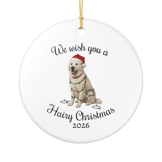 English Cream Golden Retriever We Wish You a Hairy Christmas Ornament