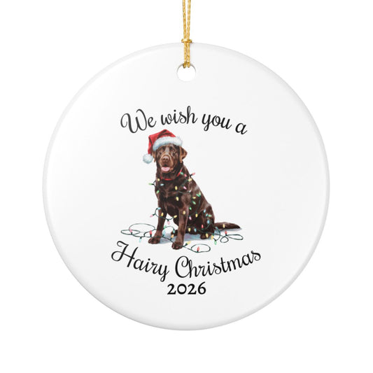 Christmas Chocolate Labrador Ornament, Christmas Lights Dog Keepsake