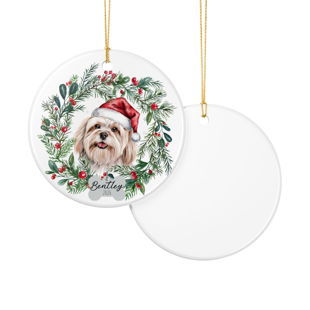 Personalized Lhasa Apso Christmas Ornament, Custom Dog Ornament, Holiday Pet Keepsake, Unique Pet Lover Gift, Cute Dog Tree Decor