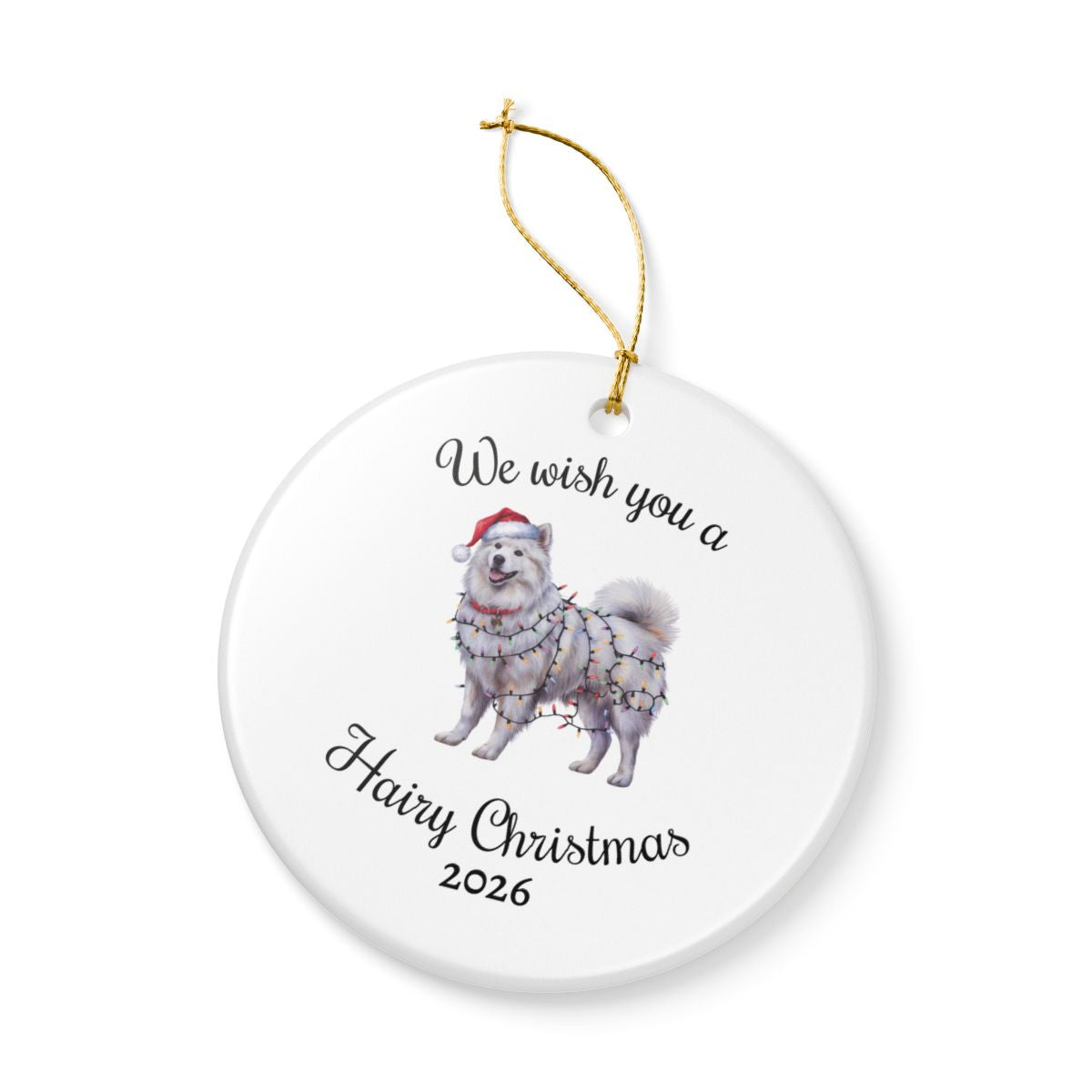 Christmas Samoyed Ornament, Christmas Lights Dog Keepsake