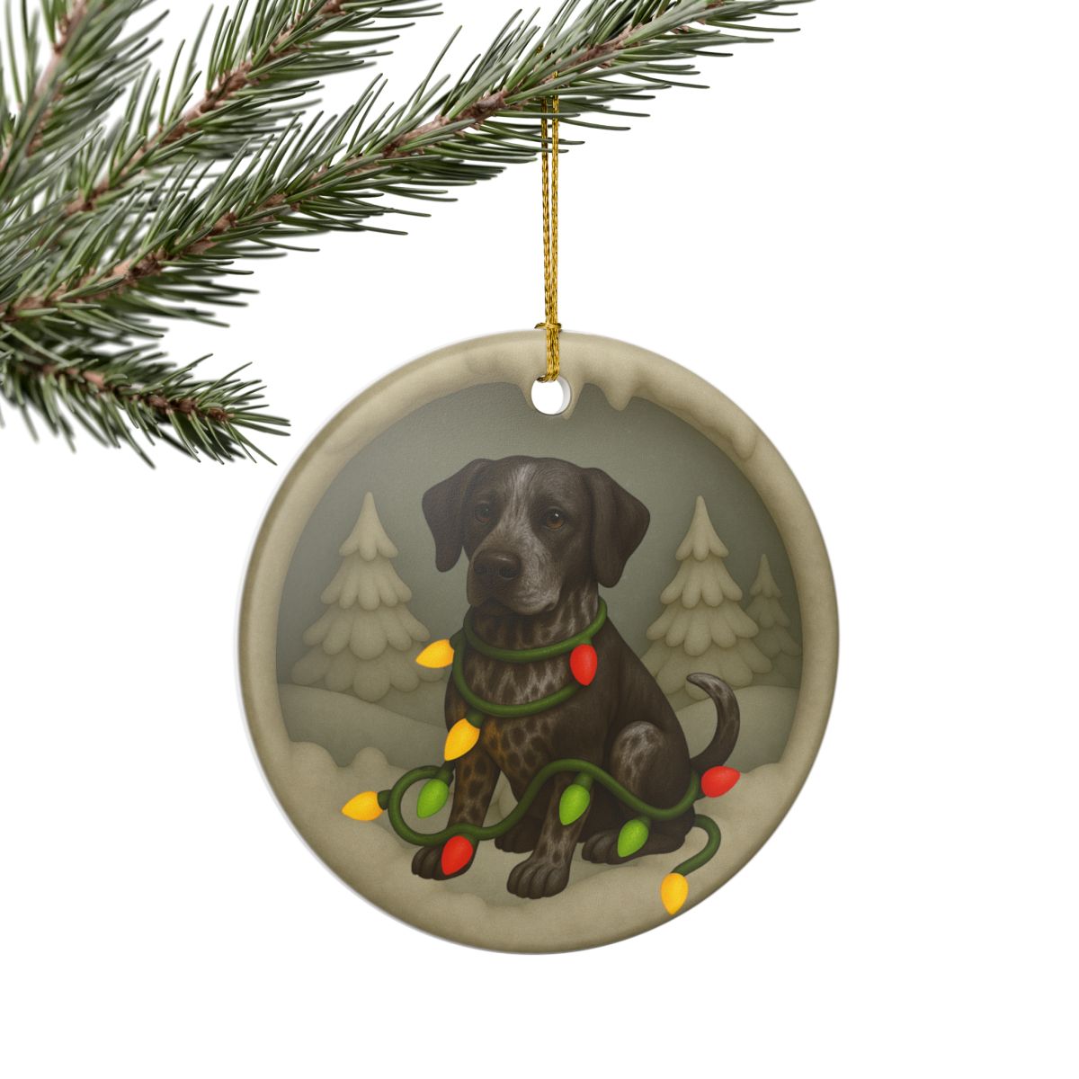Personalized Black German Shorthaired Pointer Christmas Ornament, 3D Clay-Style Dog Keepsake with Lights