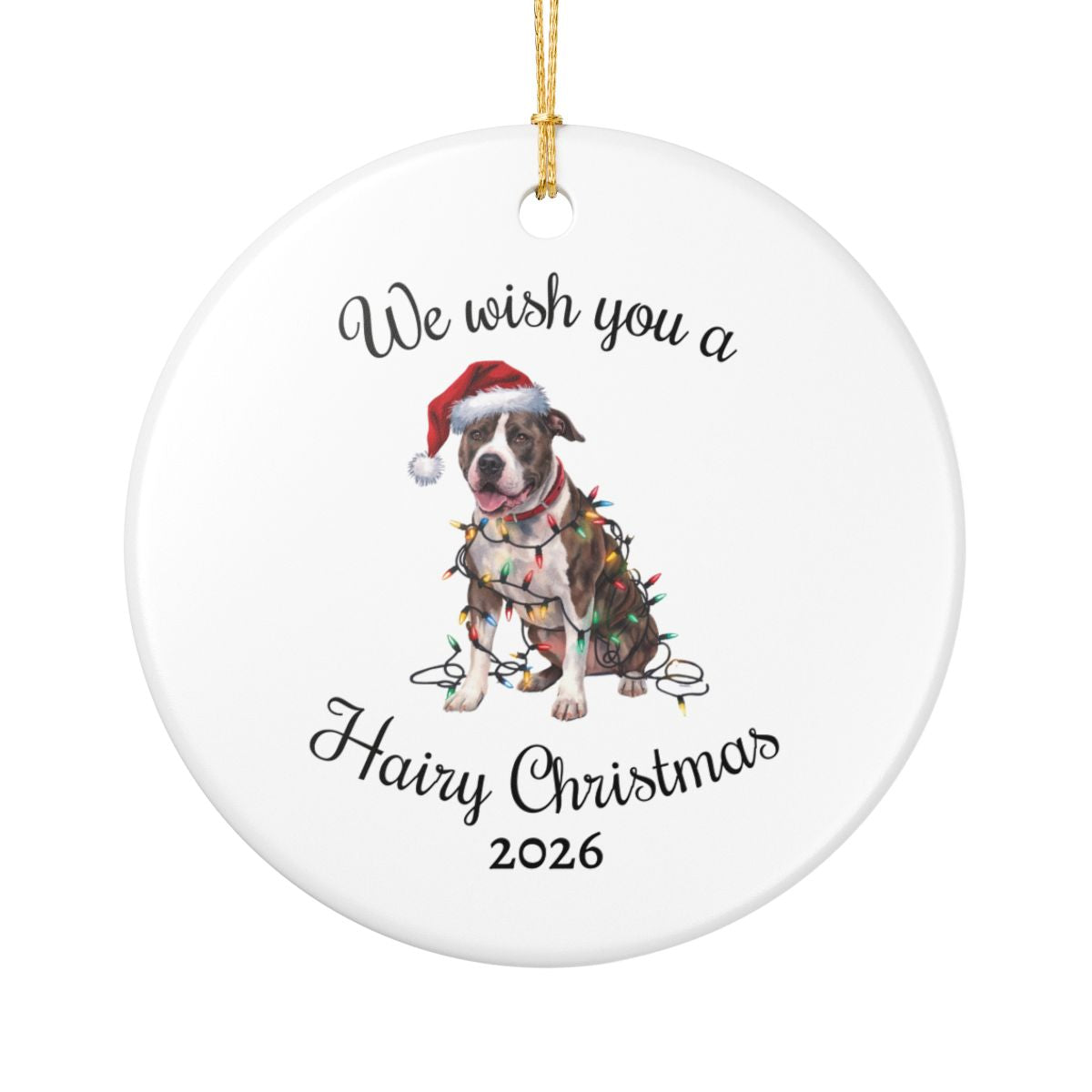 Christmas Pitbull Ornament, Christmas Lights Dog Keepsake