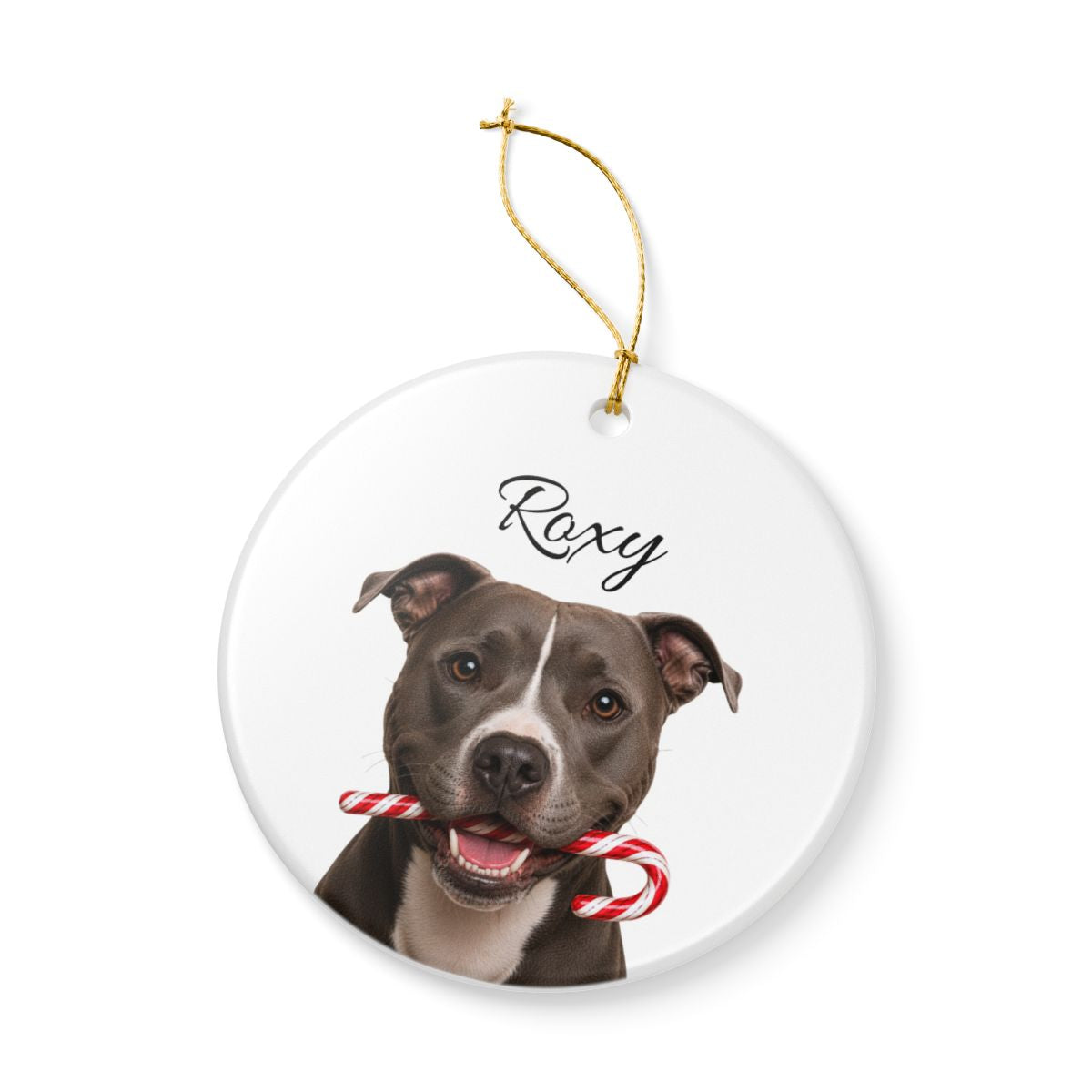Personalized Pitbull Candy Cane Ornament