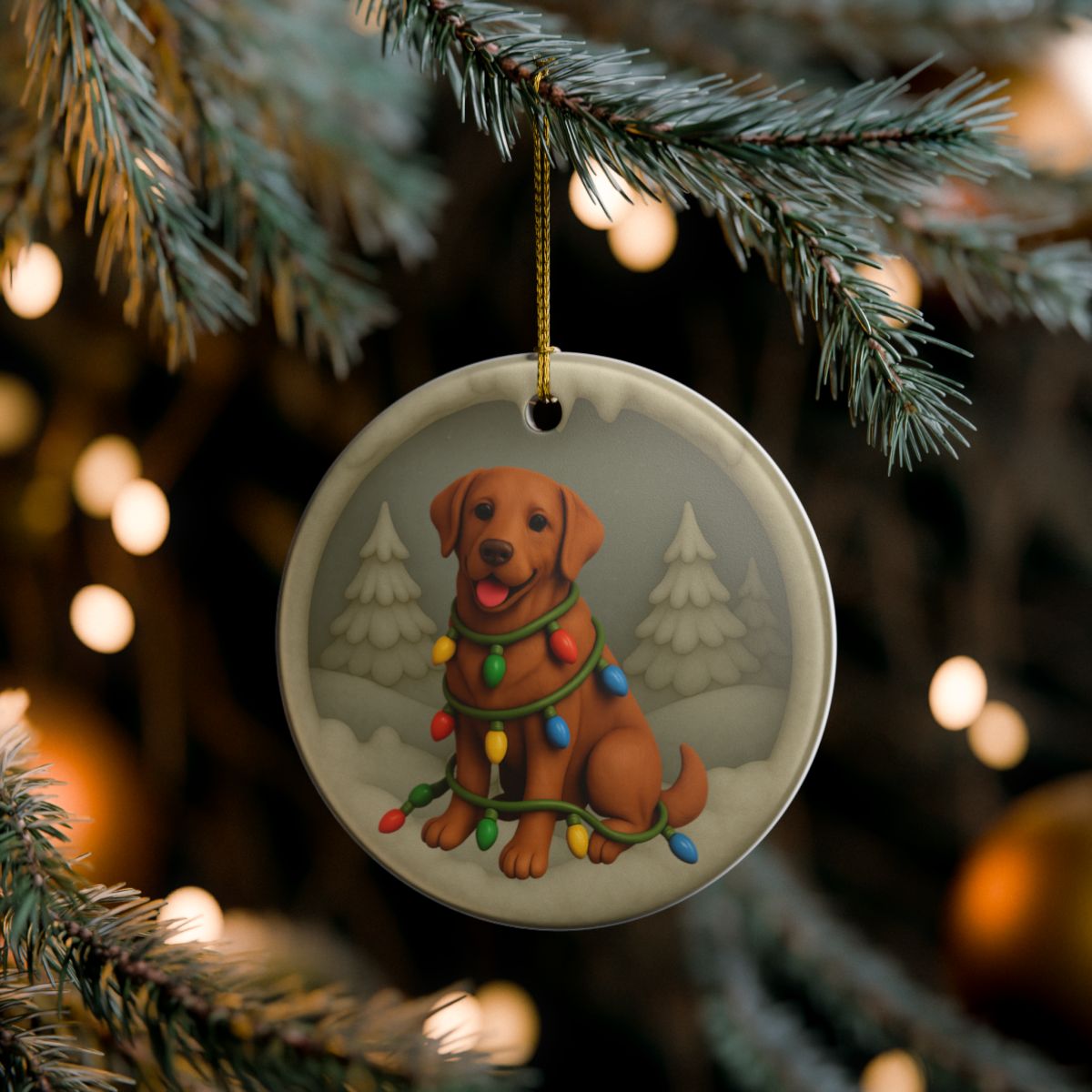 Fox Red Lab Christmas Ornament, Personalized Labrador Retriever Puppy with Holiday Lights, Custom Dog Lover Gift, Tree Decoration