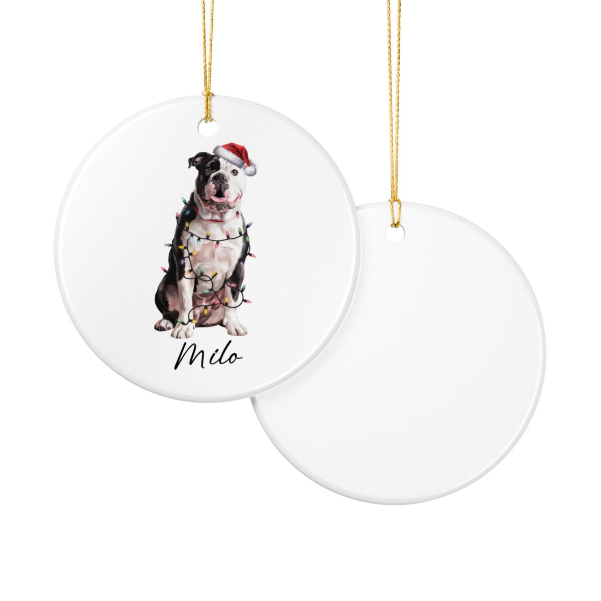 Personalized American Bulldog Christmas Ornament, Dog Name Holiday Decor