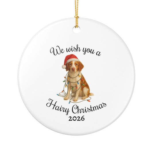 Brittany Spaniel Ornament, Personalized Dog Holiday Keepsake, Ceramic Christmas Decoration, Custom Date, Pet Lover Gift