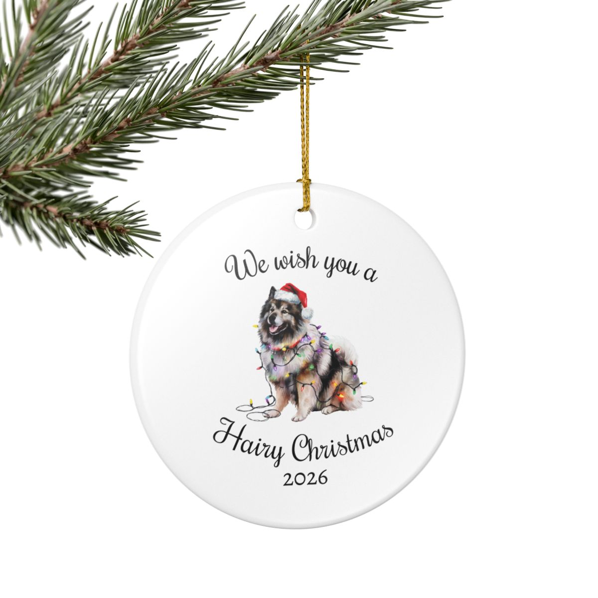 Christmas Keeshond Ornament, Christmas Lights Dog Keepsake