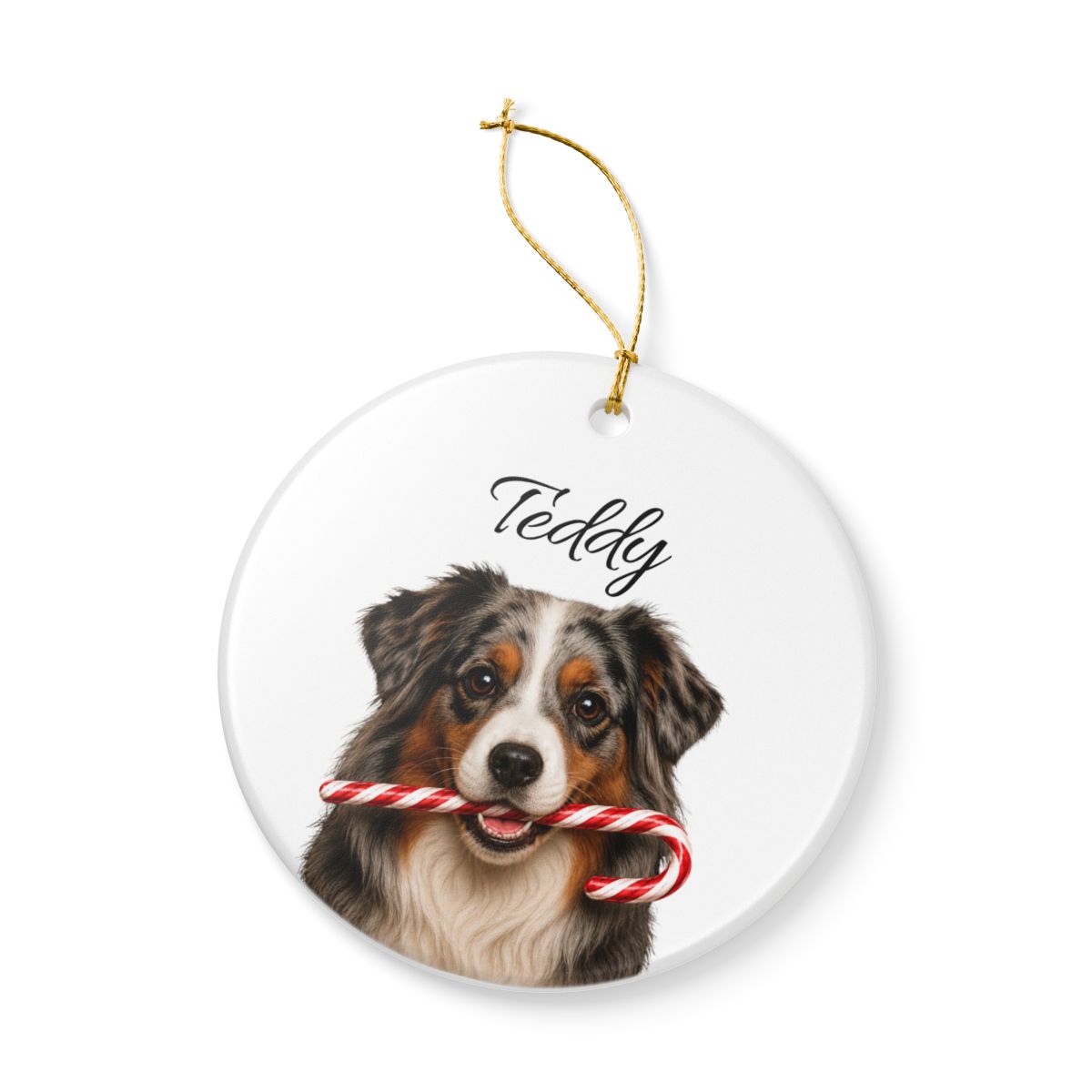 Personalized Australian Shepherd Candy Cane Ornament