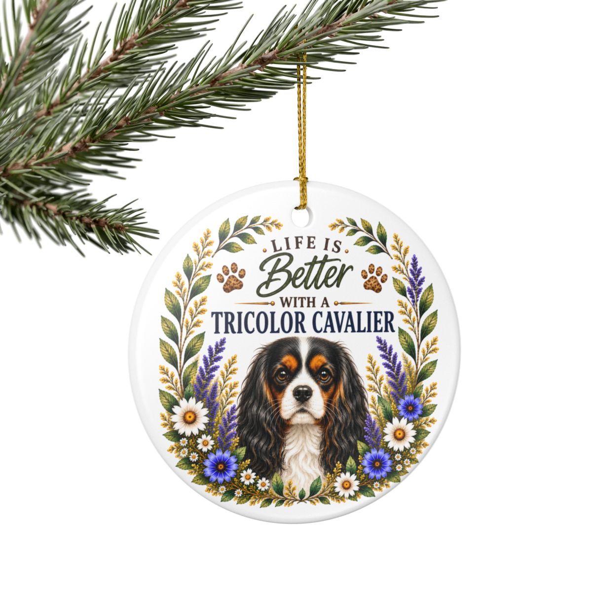 Tricolor Cavalier Ornament, Cavalier King Charles Spaniel Gift, Dog Mom Keepsake, Cavalier Lover Gift
