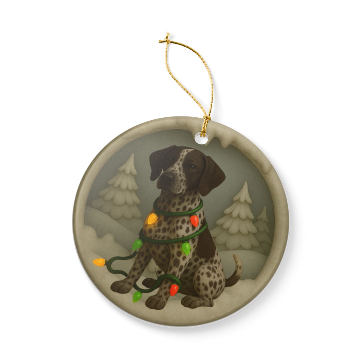 Personalized Brown German Shorthaired Pointer Christmas Ornament, 3D Clay-Style Dog Keepsake with Lights