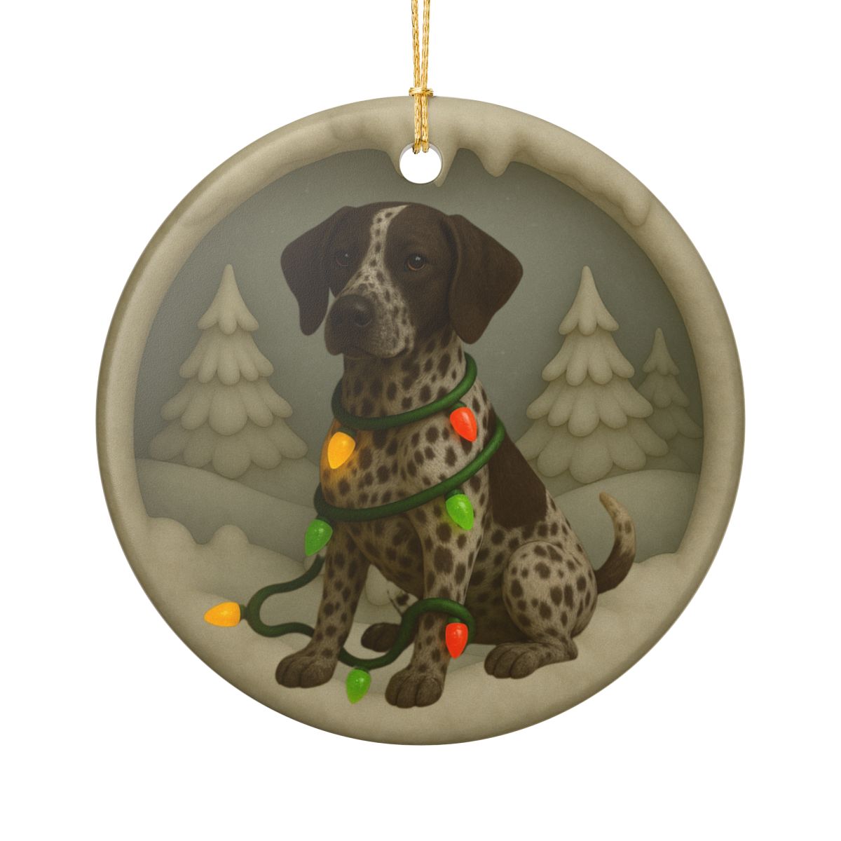 Personalized Brown German Shorthaired Pointer Christmas Ornament, 3D Clay-Style Dog Keepsake with Lights