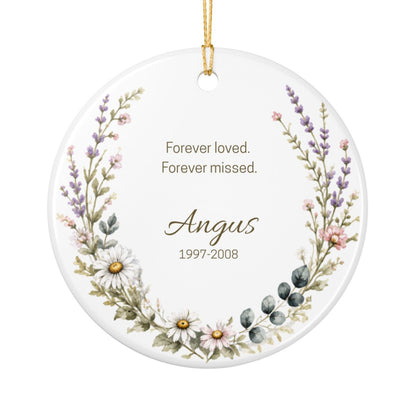 Personalized Pet Memorial Ornament, Custom Wildflower Dog Photo Forever Loved Keepsake