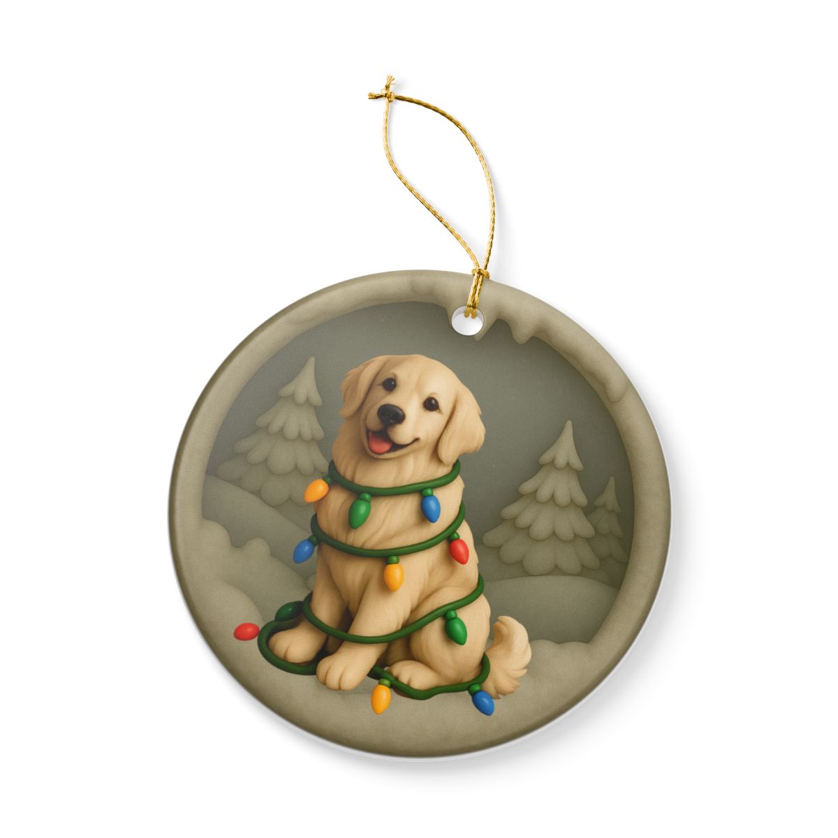 Personalized English Cream Golden Retriever Christmas Ornament, Custom Golden with Holiday Lights Keepsake