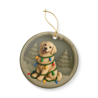 Personalized English Cream Golden Retriever Christmas Ornament, Custom Golden with Holiday Lights Keepsake