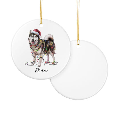 Personalized Alaskan Malamute Christmas Ornament, Dog Name Decor, Ceramic Pet Gift
