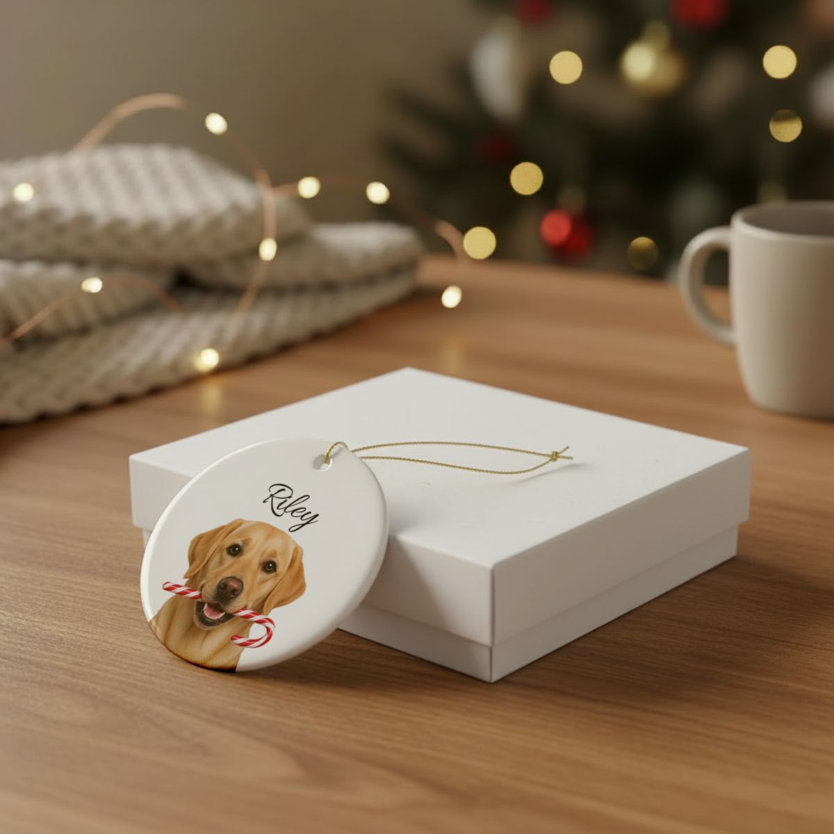 Personalized Yellow Lab Ornament, Custom Dog Name Christmas Ornament, Labrador Retriever Gift, Dog Lover Gift