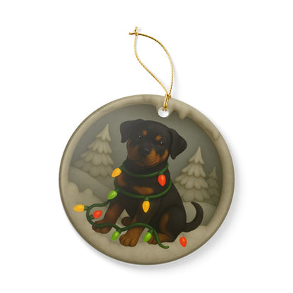 Personalized Rottweiler Christmas Ornament, 3D Clay-Style Dog Keepsake with Lights