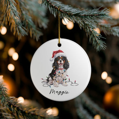 Personalized Tricolor Cavalier King Charles Spaniel Christmas Ornament, Ceramic Dog Lover Gift