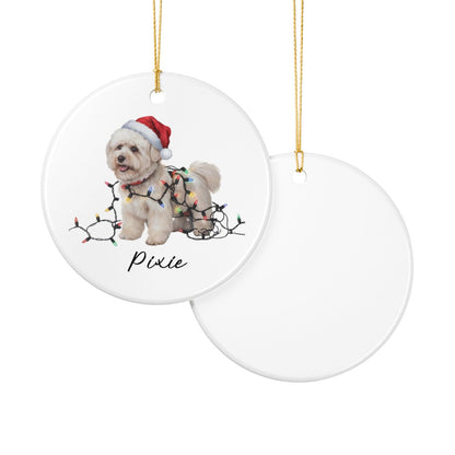 Personalized Bichon Frise Christmas Ornament, Ceramic Dog Santa Hat Lights Decoration