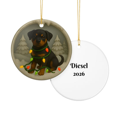 Personalized Rottweiler Christmas Ornament, 3D Clay-Style Dog Keepsake with Lights