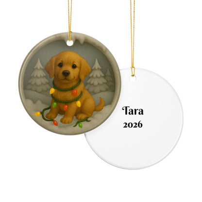 Personalized Golden Retriever Christmas Ornament, 3D Clay-Style Dog Keepsake with Lights