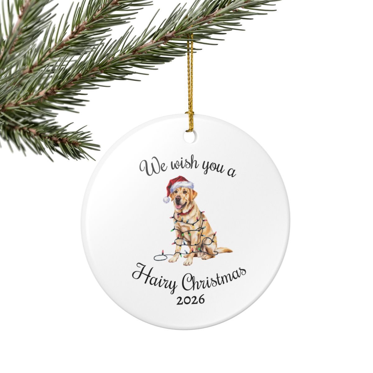 Christmas Yellow Labrador Ornament, Christmas Lights Dog Keepsake