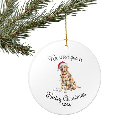 Christmas Yellow Labrador Ornament, Christmas Lights Dog Keepsake