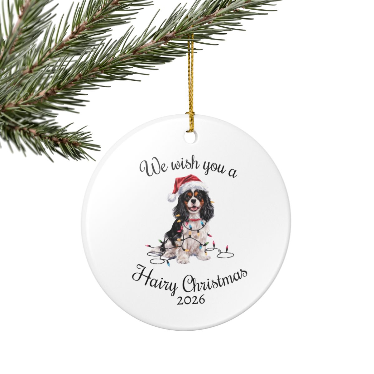 Tri-color Cavalier King Charles Spaniel Ornament, Funny Dog Lover Gift, Pet Holiday