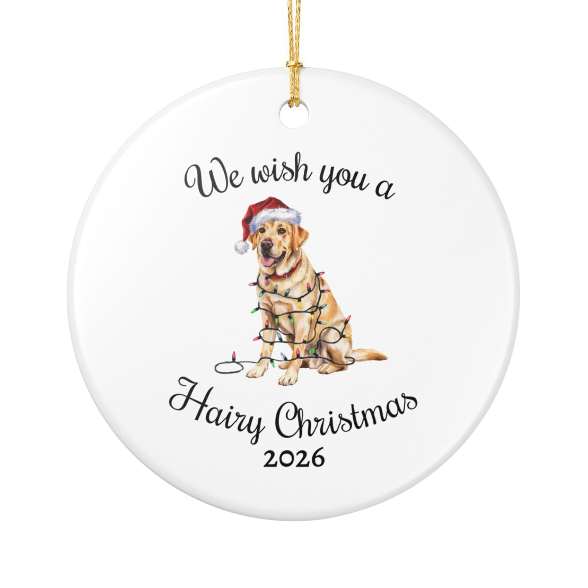 Christmas Yellow Labrador Ornament, Christmas Lights Dog Keepsake