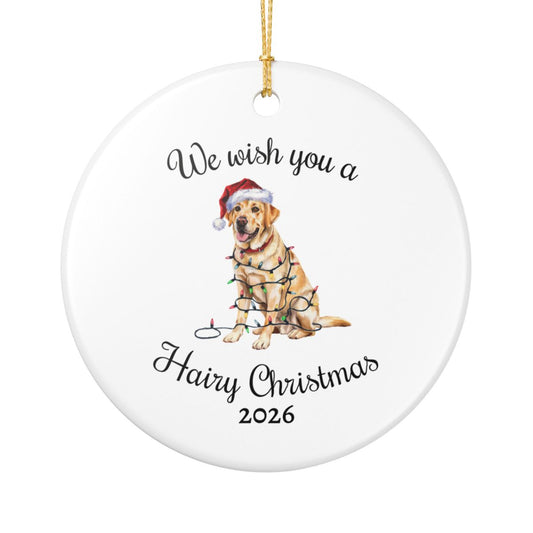Christmas Yellow Labrador Ornament, Christmas Lights Dog Keepsake