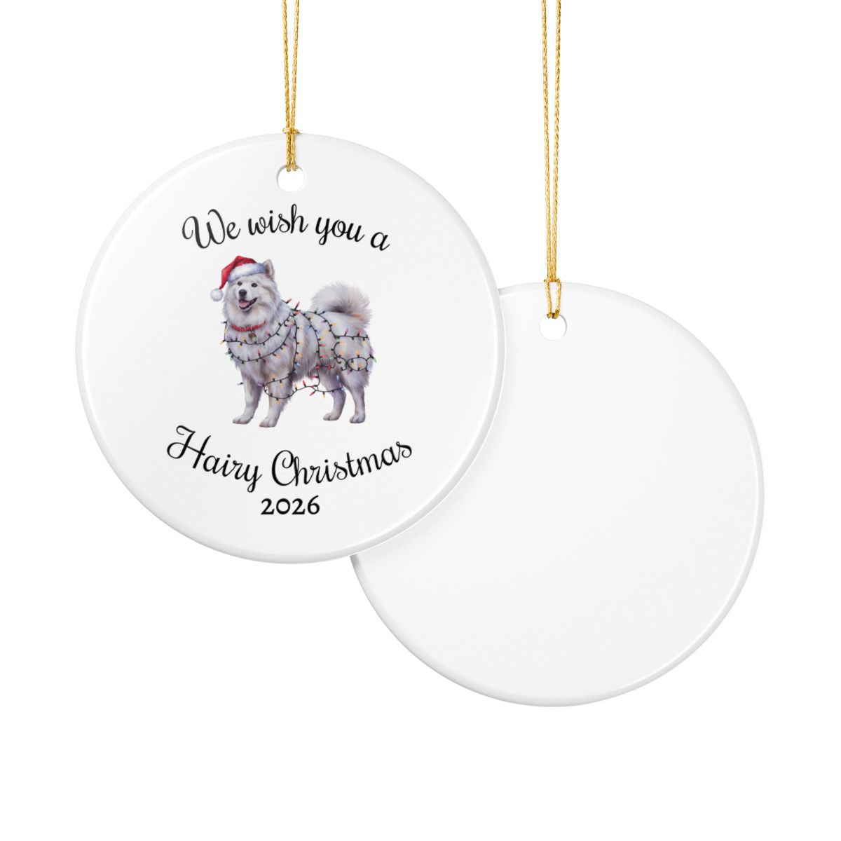 Christmas Samoyed Ornament, Christmas Lights Dog Keepsake