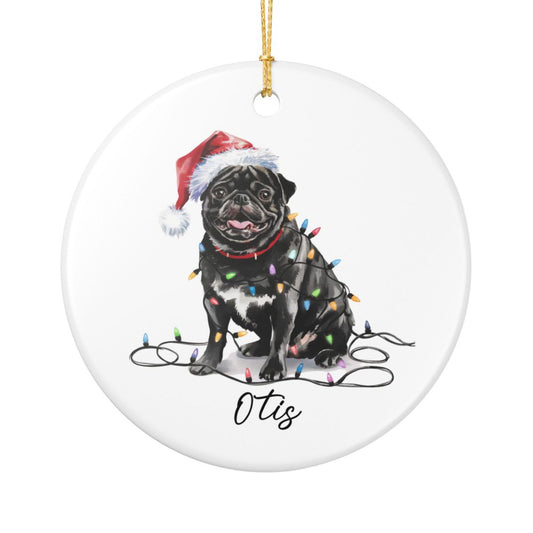 Black Pug Ornament, Personalized Pet Keepsake