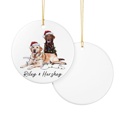 Chocolate and Yellow Labradors Ornament, Personalized Dog Christmas Decor